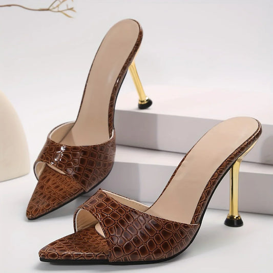 Bronwyn- Faux Crocodile Texture Heels